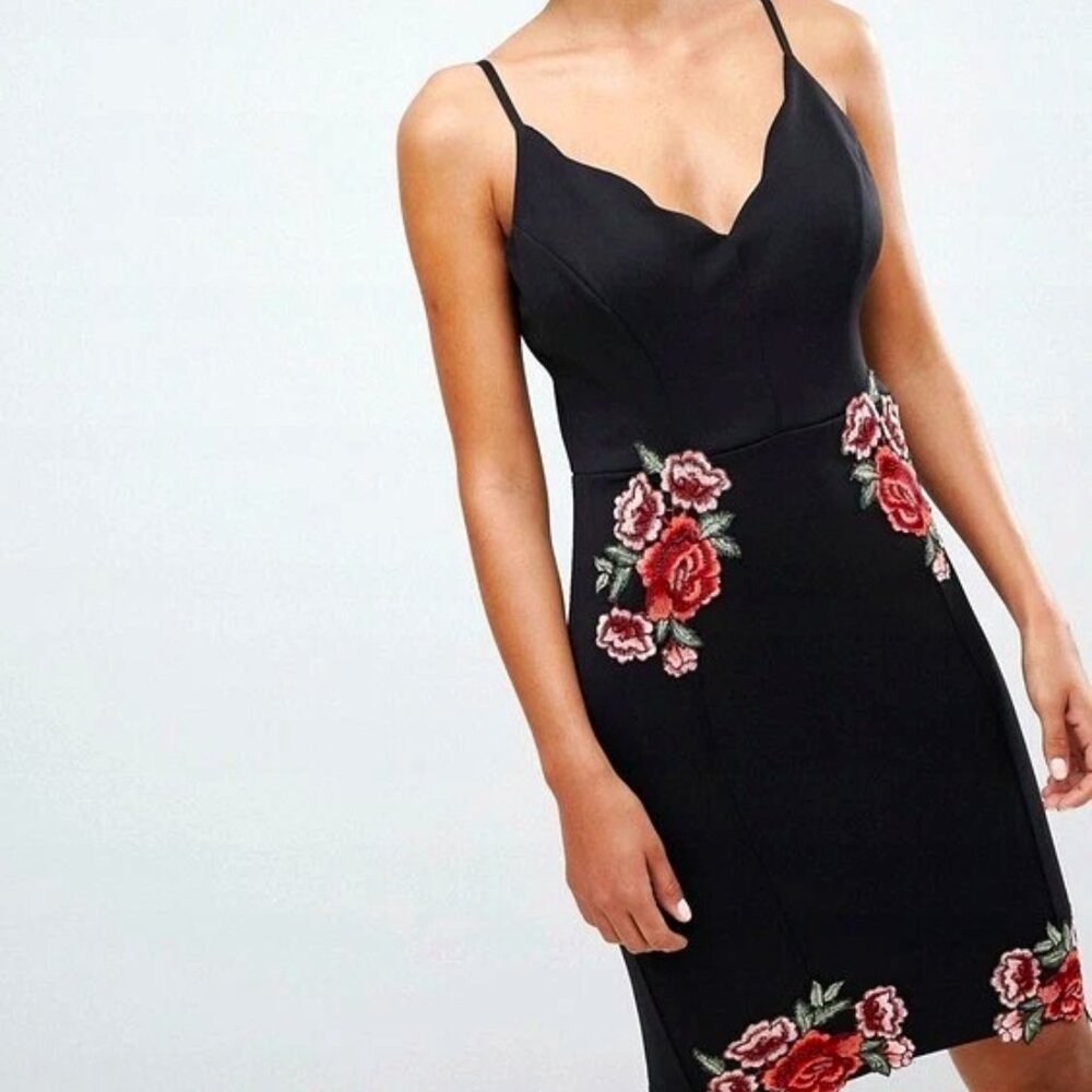 ✨NEW Limited Edition LIPSY London Black Mini Dress Floral Embellished S Emirates